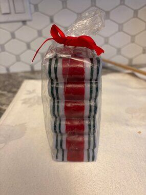 VTG Dayton Hudson 6” Christmas Ribbon Candy Pillar Candle Red Green White New